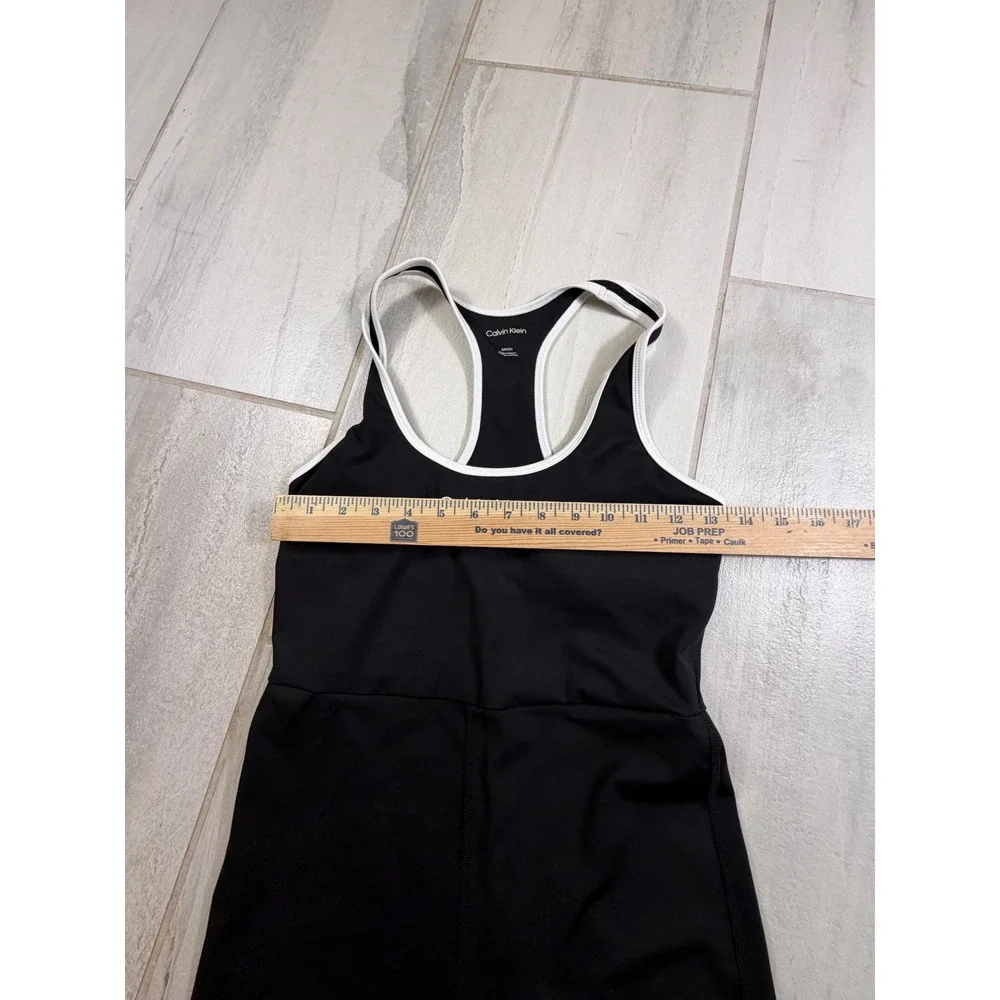 Calvin Klein Womens Black White Racerback Athletic Romper Bodysuit Small
